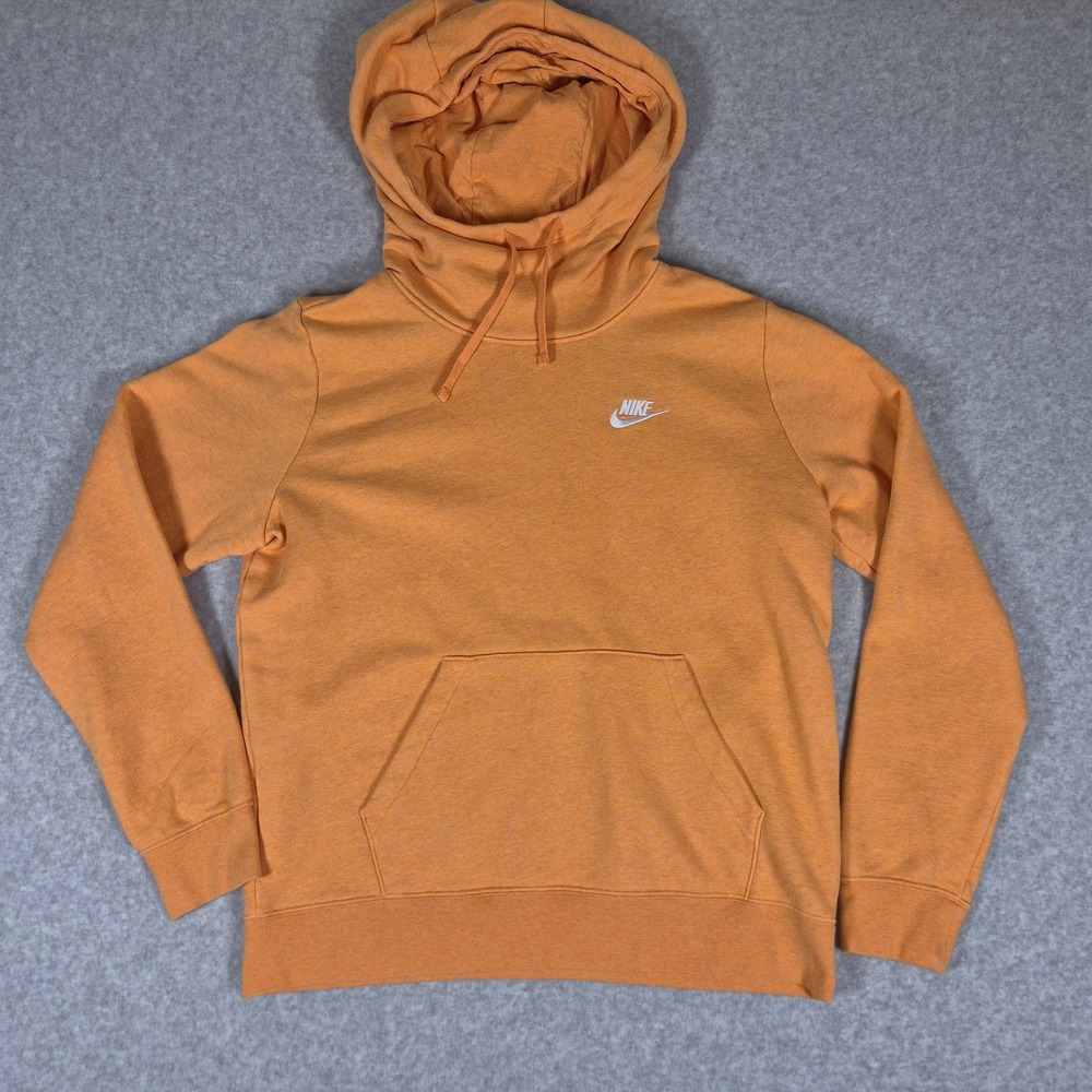 Nike Funnel Neck Hoodie Women Size M Orange Heather Sportswear Fleece Pullover